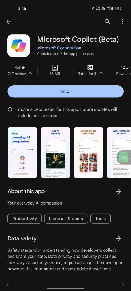 Install the Microsoft Copilot Beta app